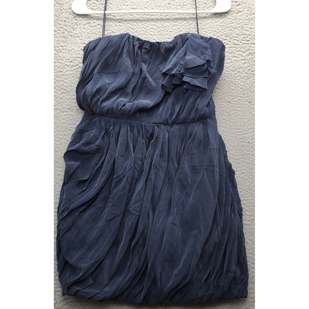 Adam Lippes‎ Strapless Dress Womens 6 Navy Silk Cinch Waist Off The Shoulder Zip